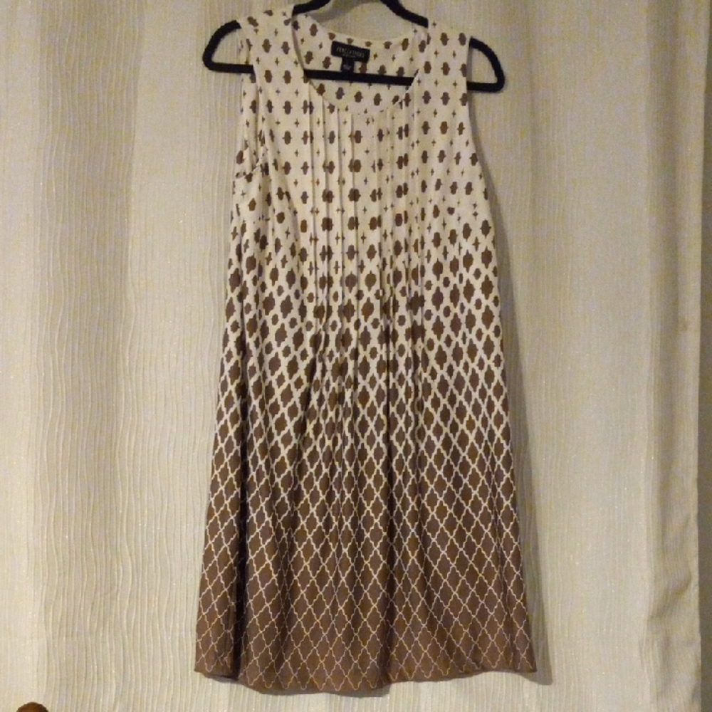 Worthington Sleeveless Cream and Brown Geometric Midi Dress